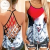 Pennywise It Smiling Dancing Cloud Halloween Horror Movie 3D Printed Gift For It Fan Net Backless Criss Cross Tanktop