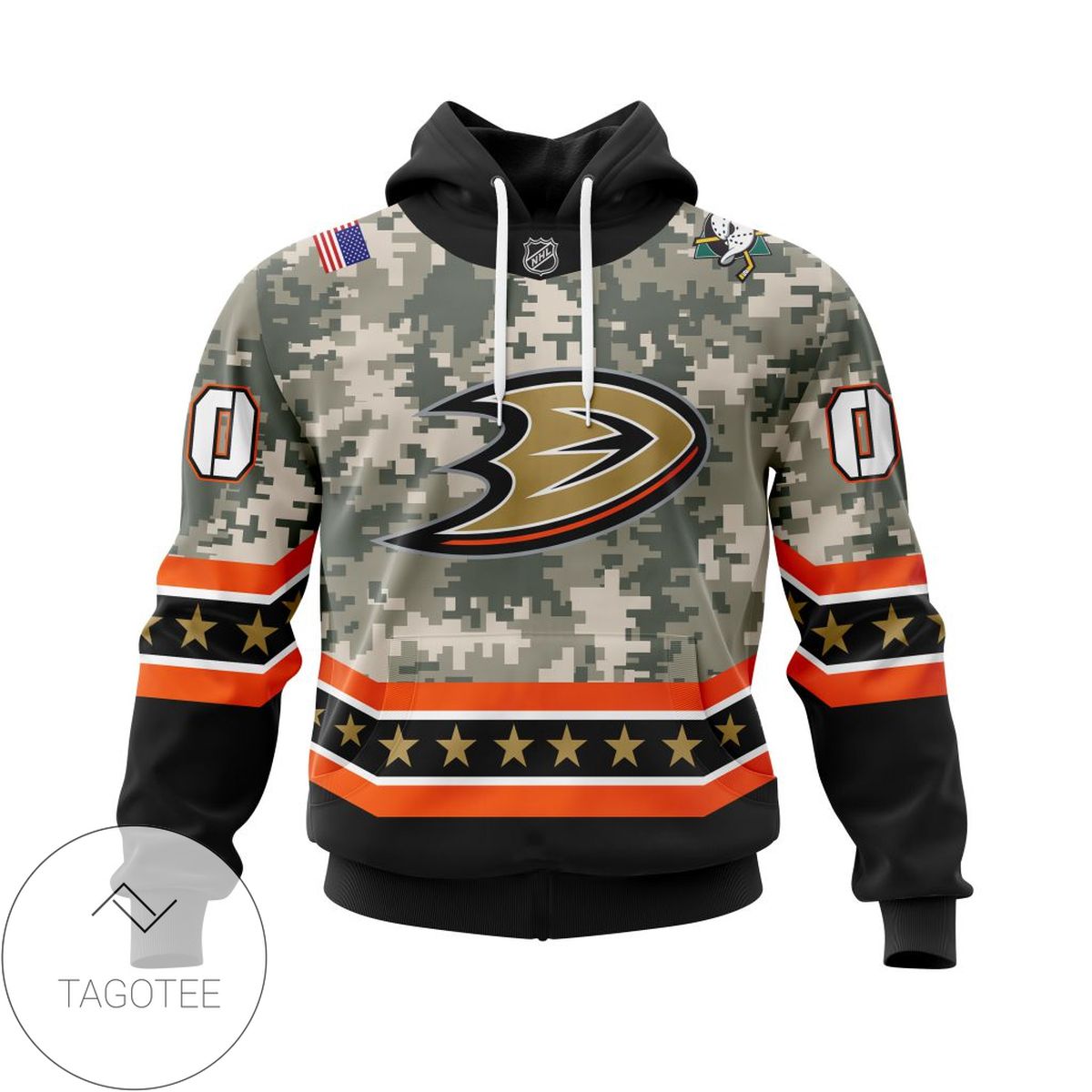 Personalized NHL Anaheim Ducks Honor Military With Camo Color Customize All Over Print Hoodie