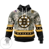 Personalized NHL Boston Bruins Honor Military With Camo Color Customize All Over Print Hoodie