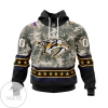 Personalized NHL Nashville Predators Honor Military With Camo Color Customize All Over Print Hoodie