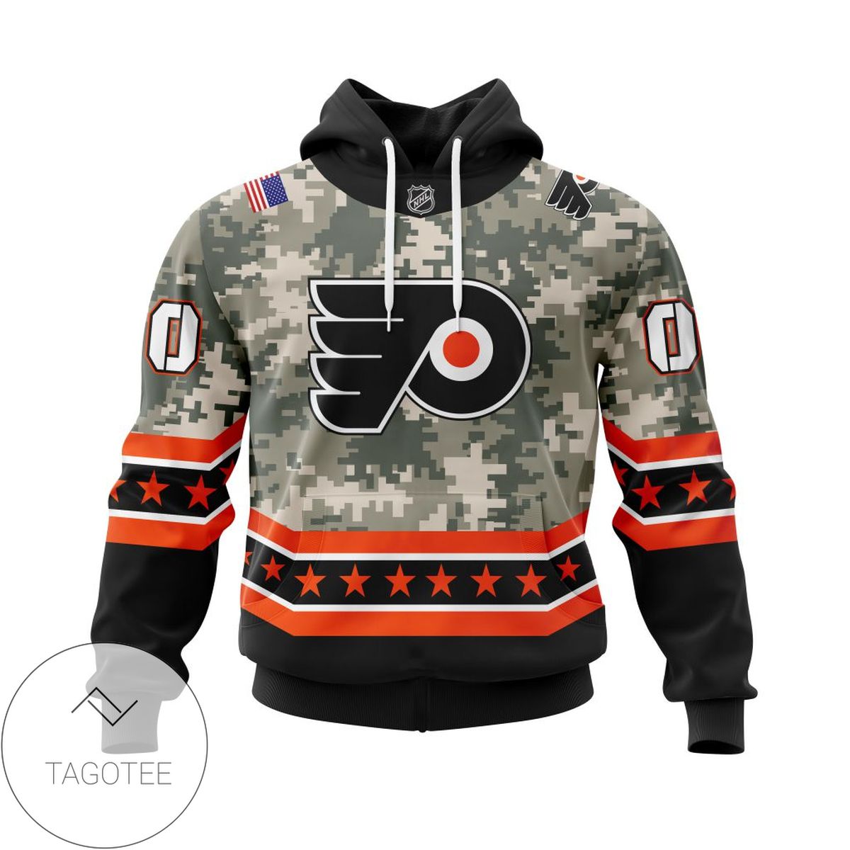 Personalized NHL Philadelphia Flyers Honor Military With Camo Color Customize All Over Print Hoodie