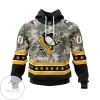 Personalized NHL Pittsburgh Penguins Honor Military With Camo Color Customize All Over Print Hoodie