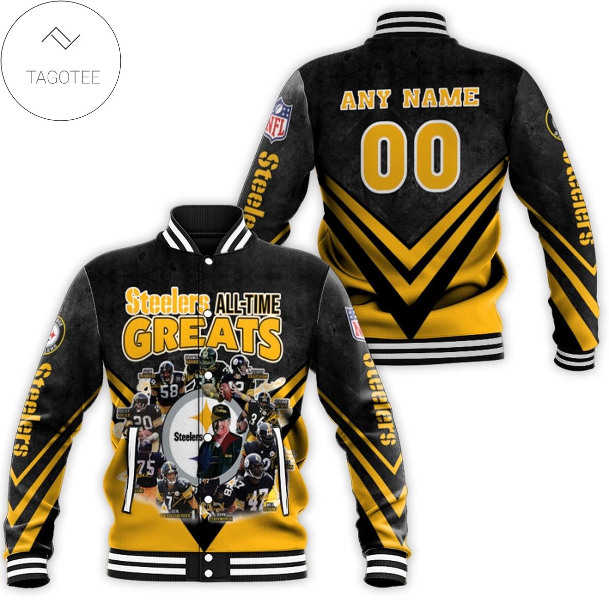Pittsburgh Steelers All-Time Greats Legends Coach And Amazing Team NFL Custom Name Number For Steelers Fans Baseball Jacket