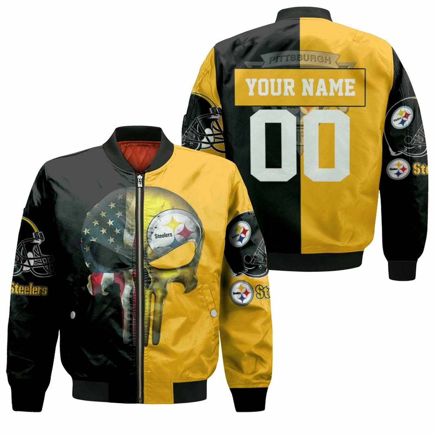 Pittsburgh Steelers American Skull Nfl Personalized Bomber Jacket