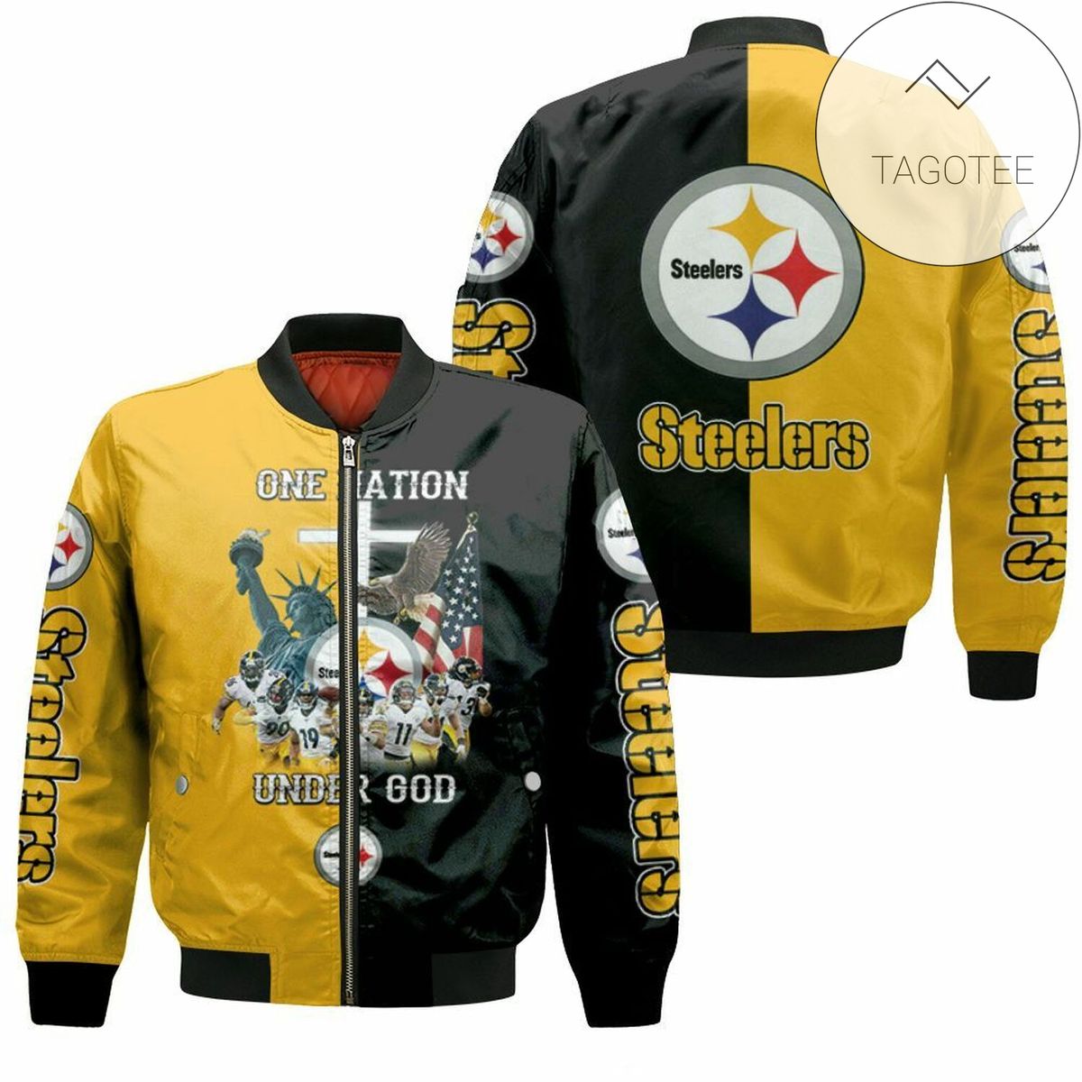 Pittsburgh Steelers One Nation Under God Great Players Team Nfl Season Jersey Bomber Jacket