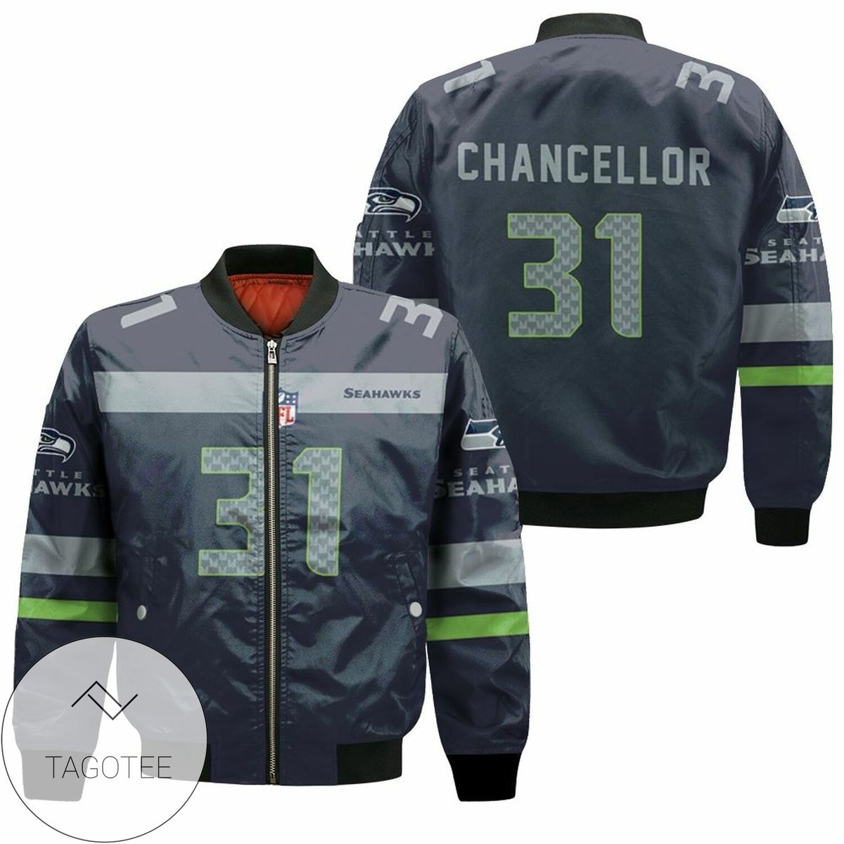 Seattle Seahawks Kam Chancellor Team Color Jersey Inspired Bomber Jacket