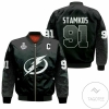 Tampa Bay Lightning Steven Stamkos Black Jersey Inspired Style Bomber Jacket