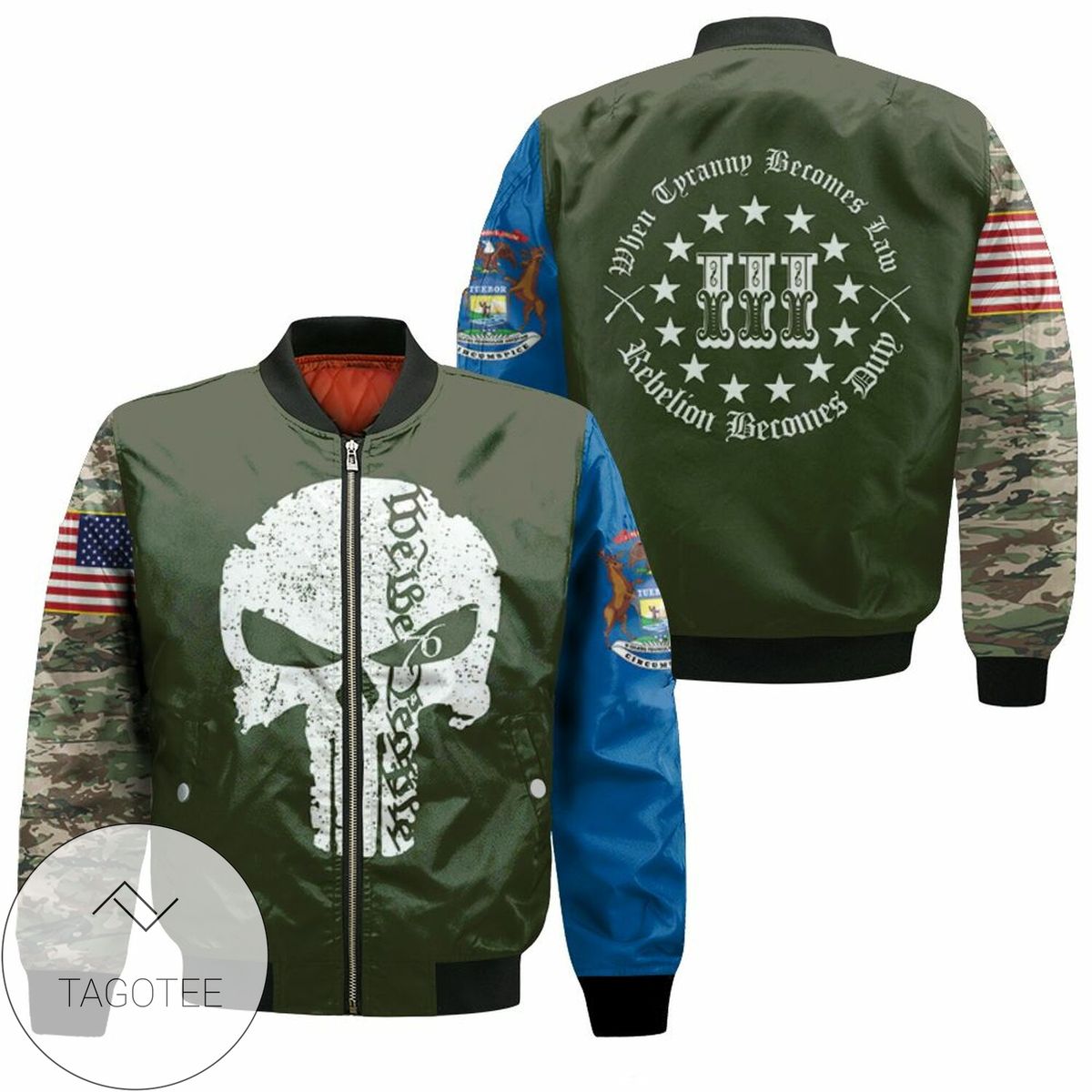 The Punisher When Tyranny Becomes Law Rebelion Becomes Duty 3D T Shirt Hoodie Sweater Bomber Jacket