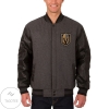 Vegas Golden Knights Jh Design Wool And Leather Reversible Two Hit Bomber Jacket Ice Hockey Team Nhl National Hockey League Jacket