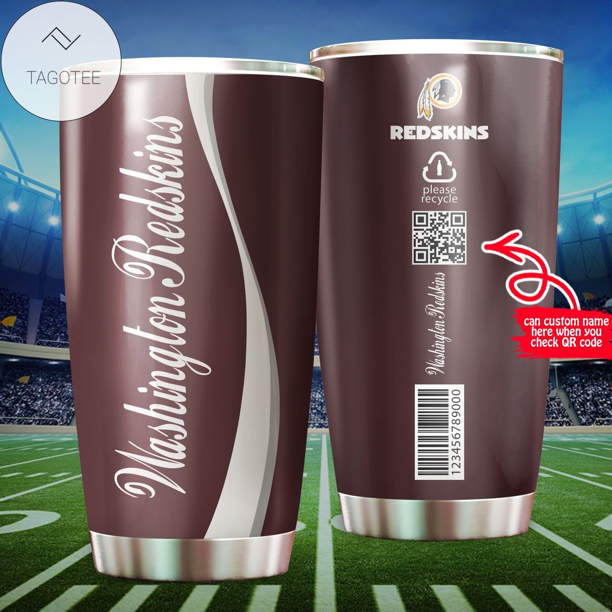Washington Redskins Coca Cola Design Custom Name QR Code Stainless Steel Tumblers Cup 20 oz Drinkware Personalized Gifts For NFL Fans