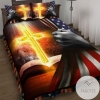 Amazing Cross Light Under American Flag Bedding Set Quilt Bed Set 2022