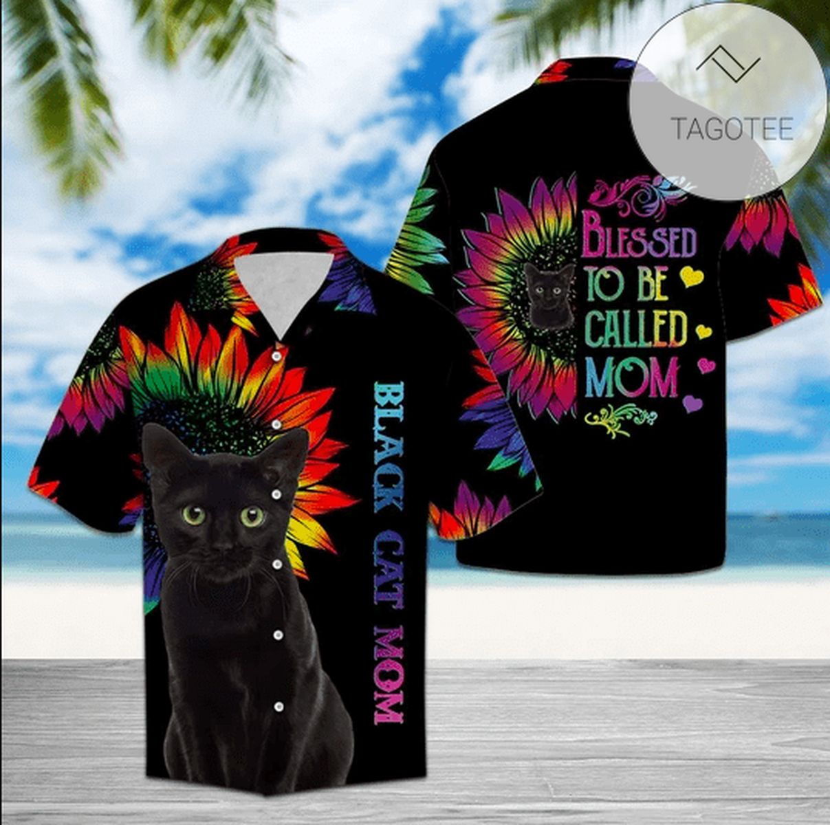 Black Cat Mom Rainbow Color Sunflower 2022 Authentic Hawaiian Aloha Shirts