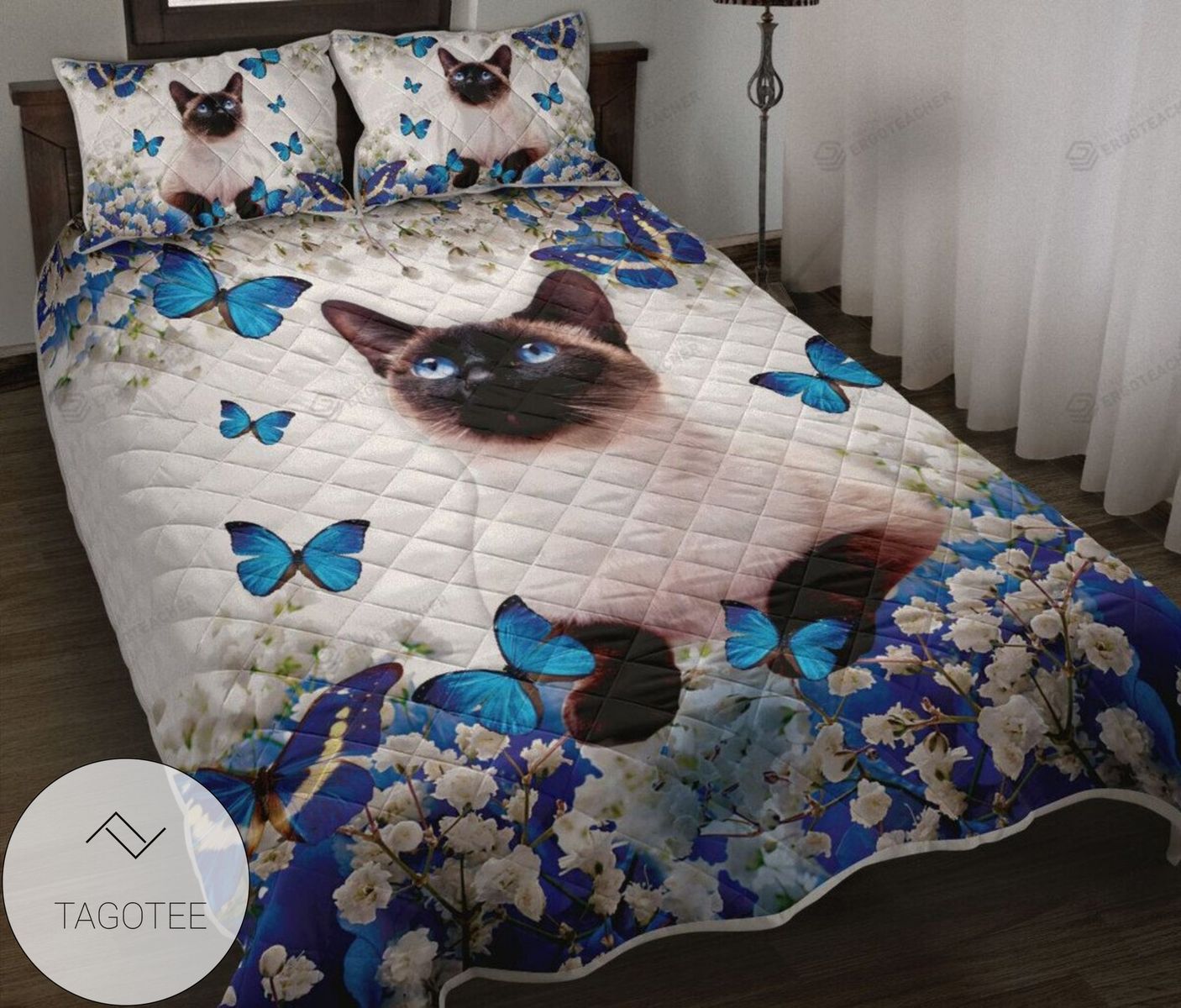 Blue and White Flowers Siamese Cat Animal 129 Bedding Set 2022