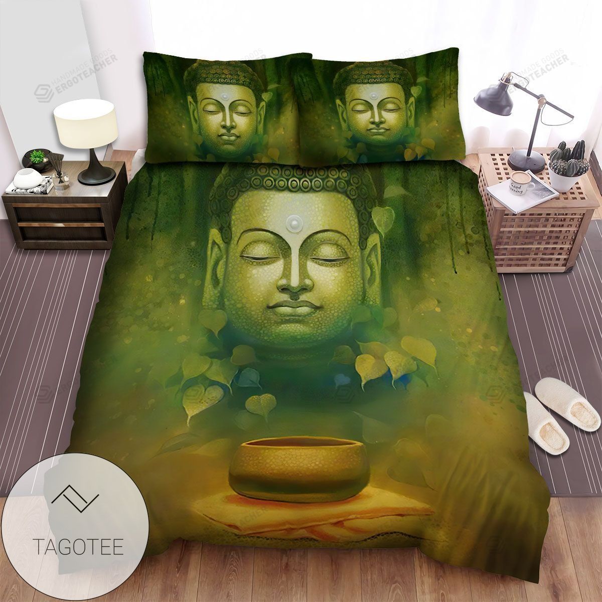 Buddhism Buddha Bowl Green Orange Bed Sheets Spread Comforter Duvet Cover Bedding Sets 2022
