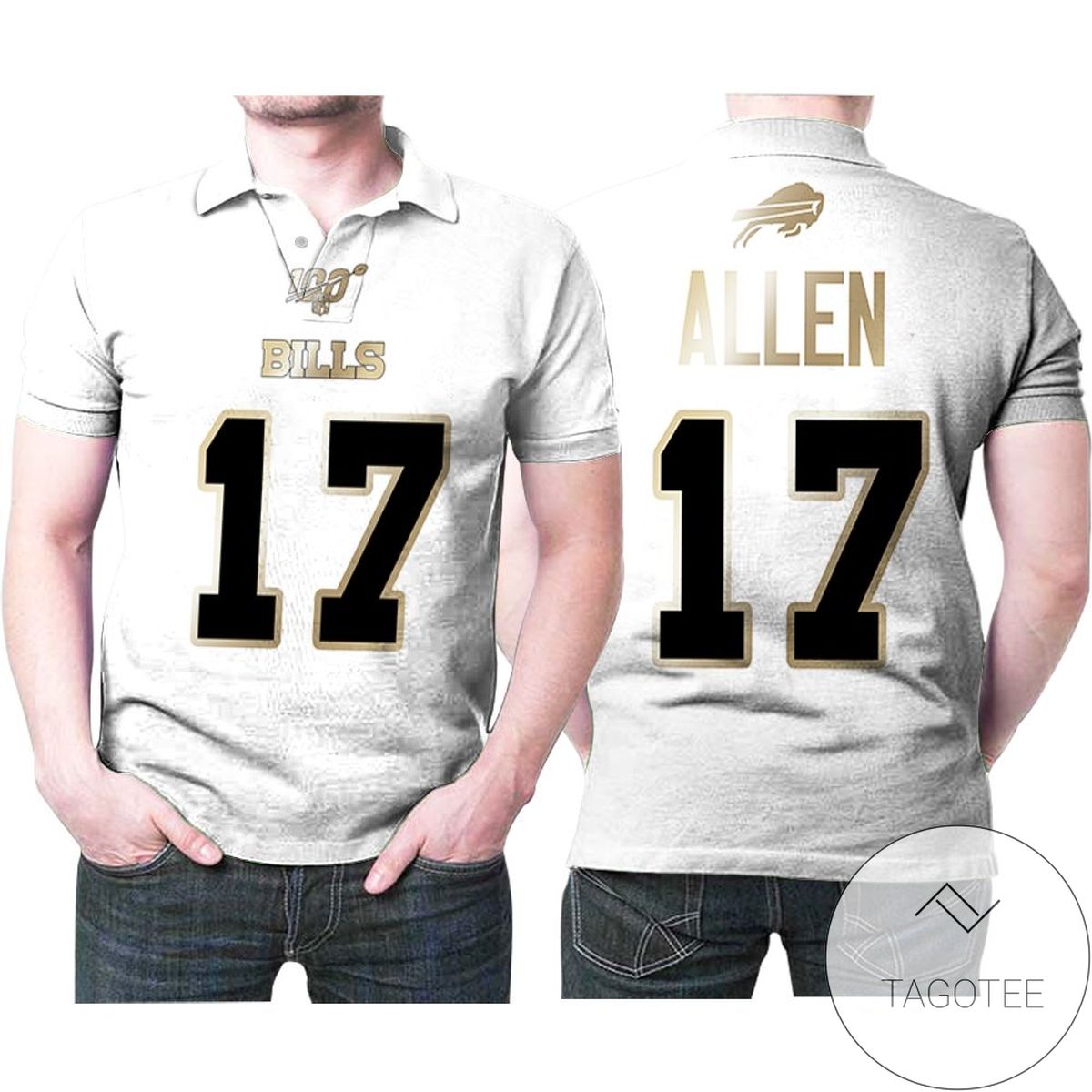 Buffalo Bills Josh Allen #17 Nfl White 100th Season Golden Edition Jersey Style Gift For Bills Fans All Over Print Polo Shirt
