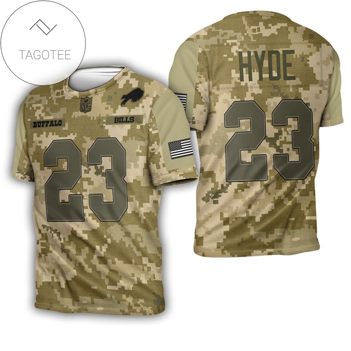 Buffalo Bills Micah Hyde #23 Great Player Nfl American Football Team Logo Camouflage 3d Designed Allover Gift For Bills Fans 3d All Over Print T-shirt
