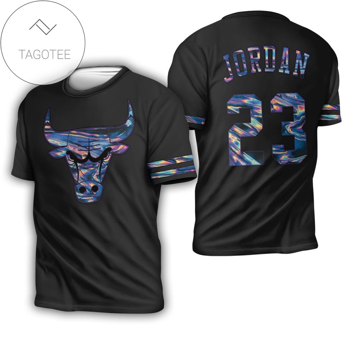 Bulls Michael Jordan Iridescent Holographic Black Jersey Inspired 3d All Over Print T-shirt
