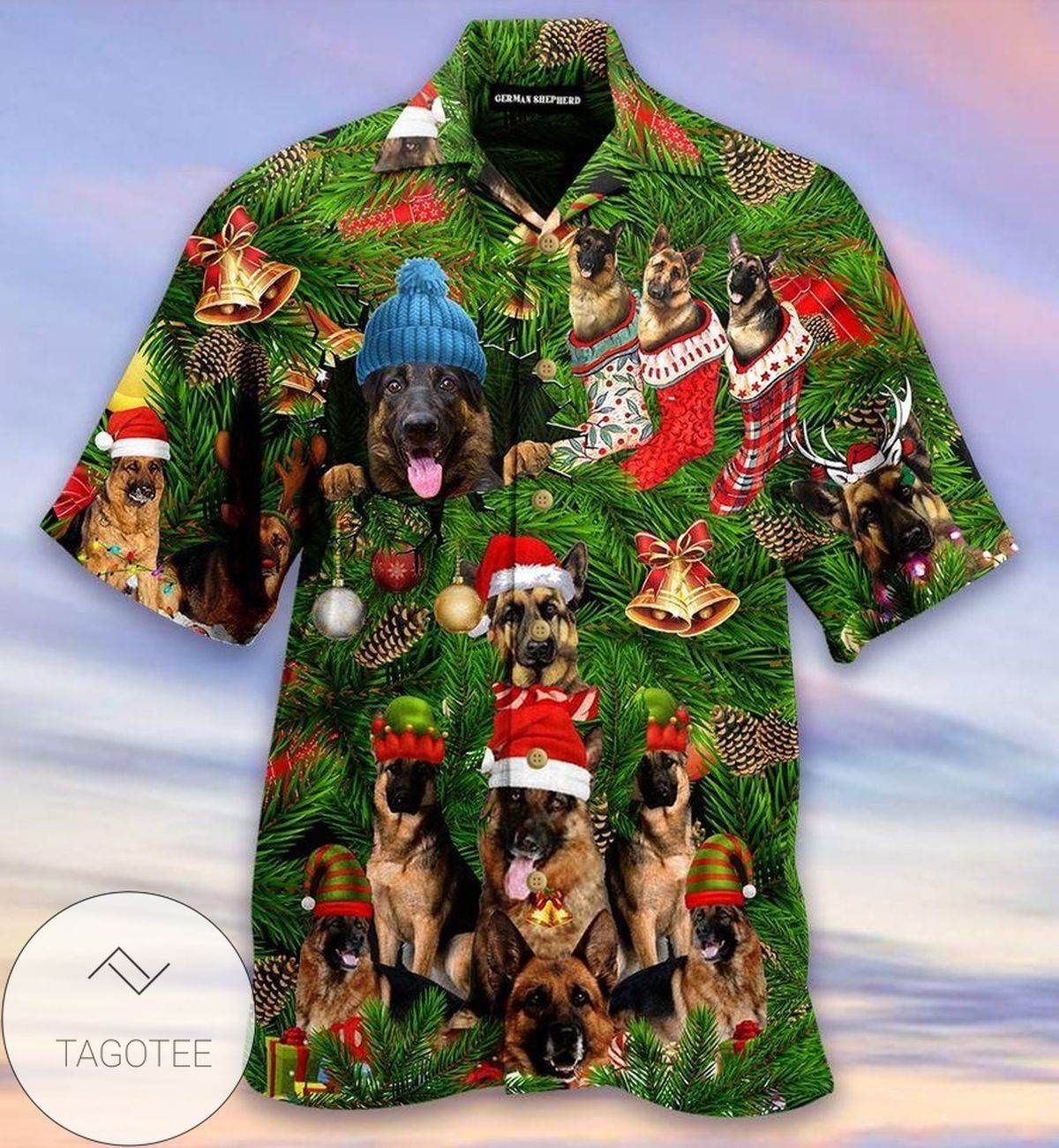 Buy Lovely Christmas German Shepherd Green Hawaiian Aloha Shirts