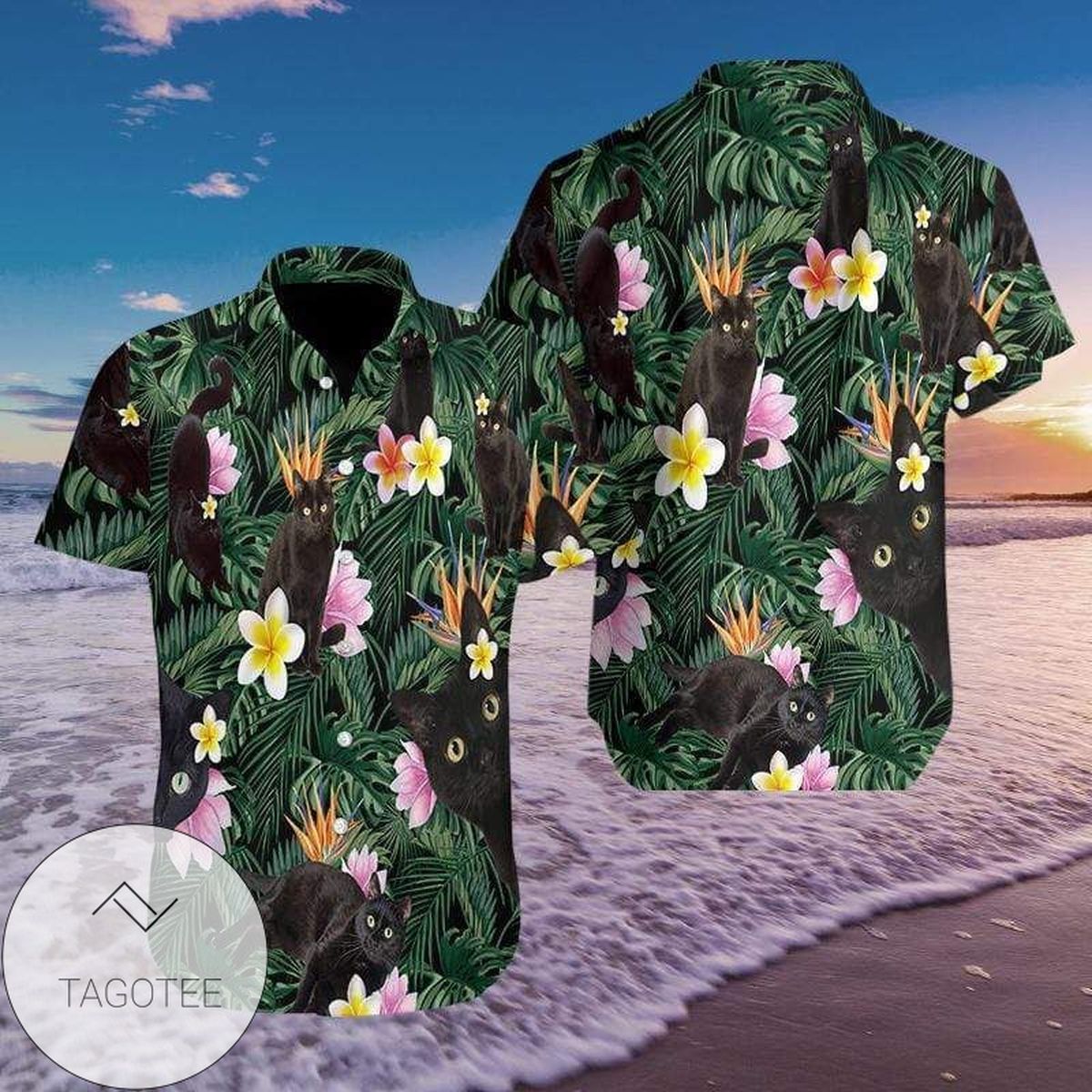 Buy So Cute Black Cat Tropical Hawaiian Shirts 510l