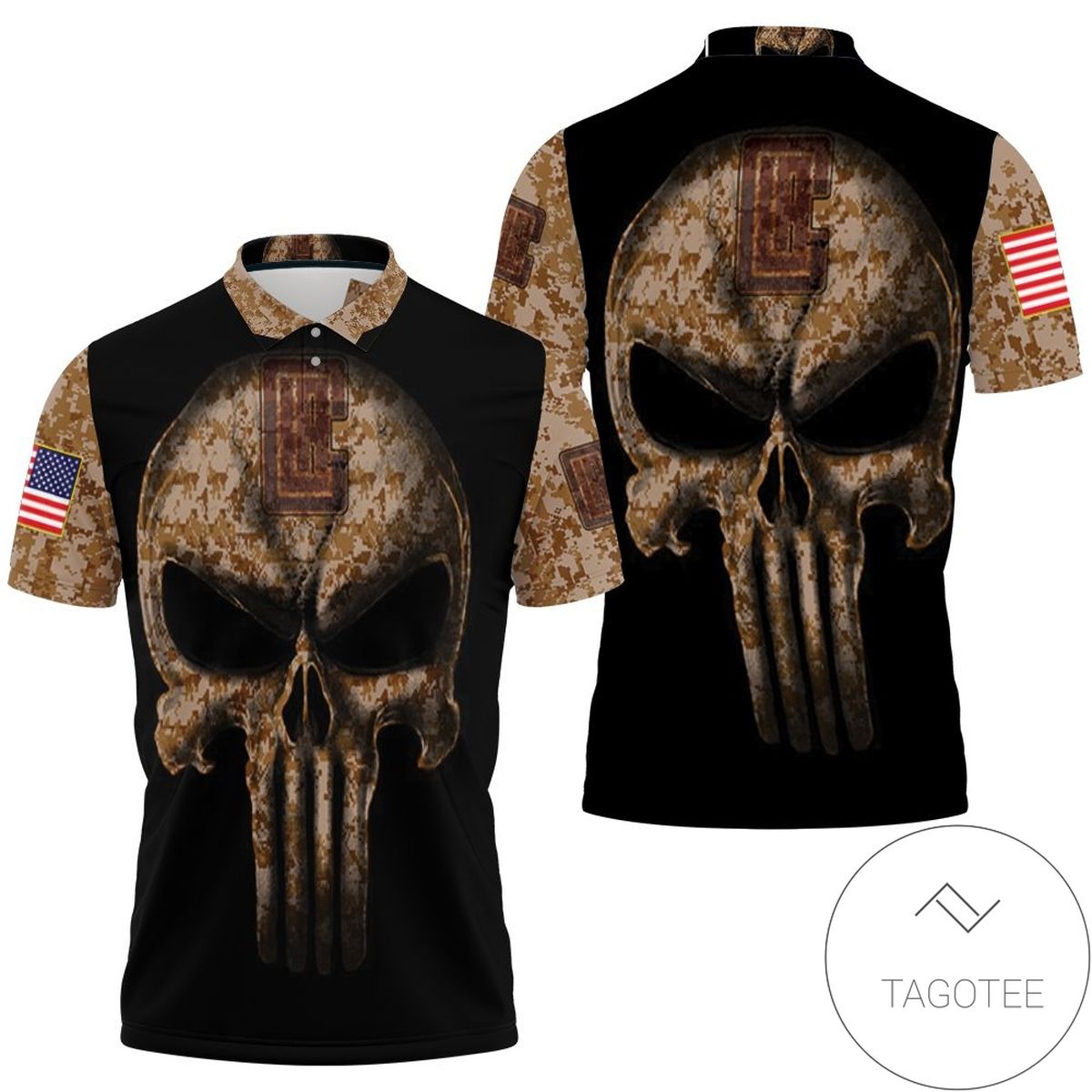 Camouflage Skull Los Angeles Clippers American Flag All Over Print Polo Shirt