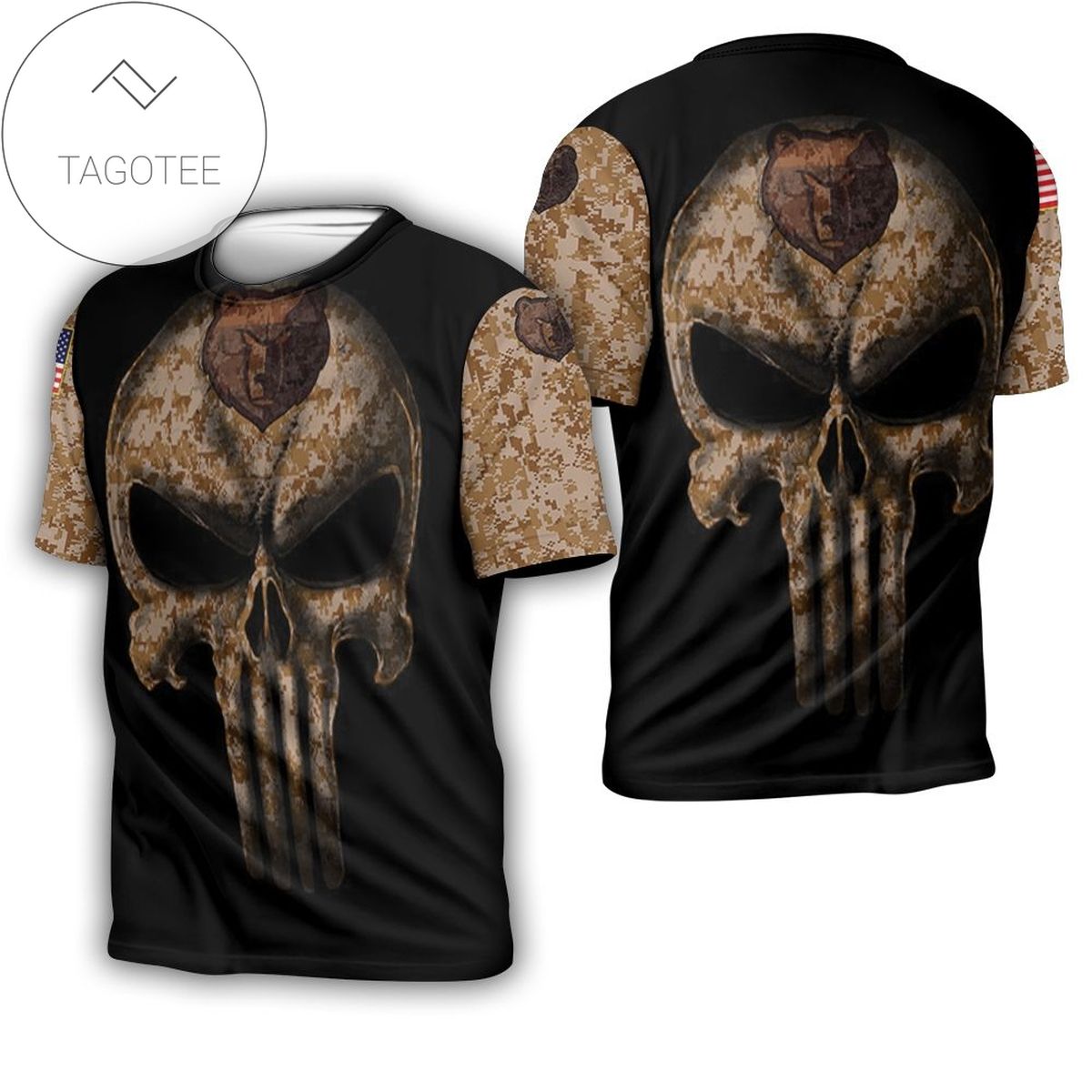 Camouflage Skull Memphis Grizzlies American Flag 3d All Over Print T-shirt