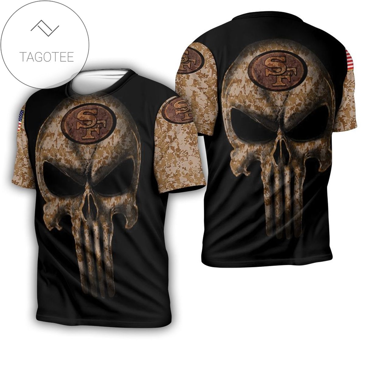 Camouflage Skull San Francisco 49ers American Flag 3d All Over Print T-shirt