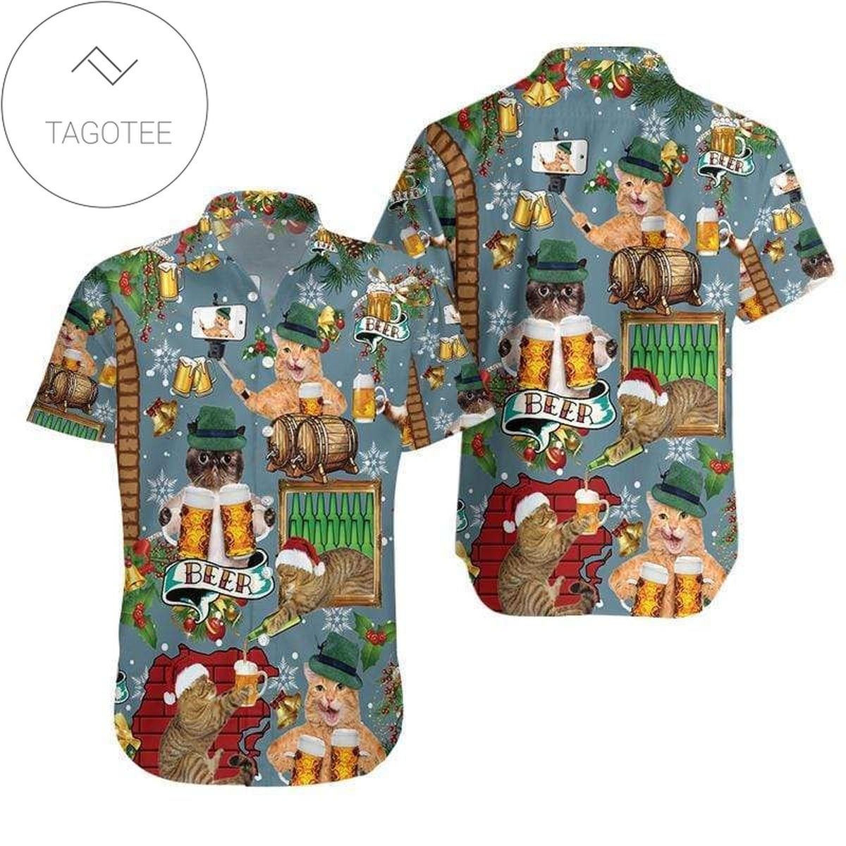 Cat Drinking Beer Merry Christmas Hawaiian Shirts 131220l