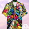 Colorful Hippie Peace Love Weed Unisex Hawaiian Aloha Shirts