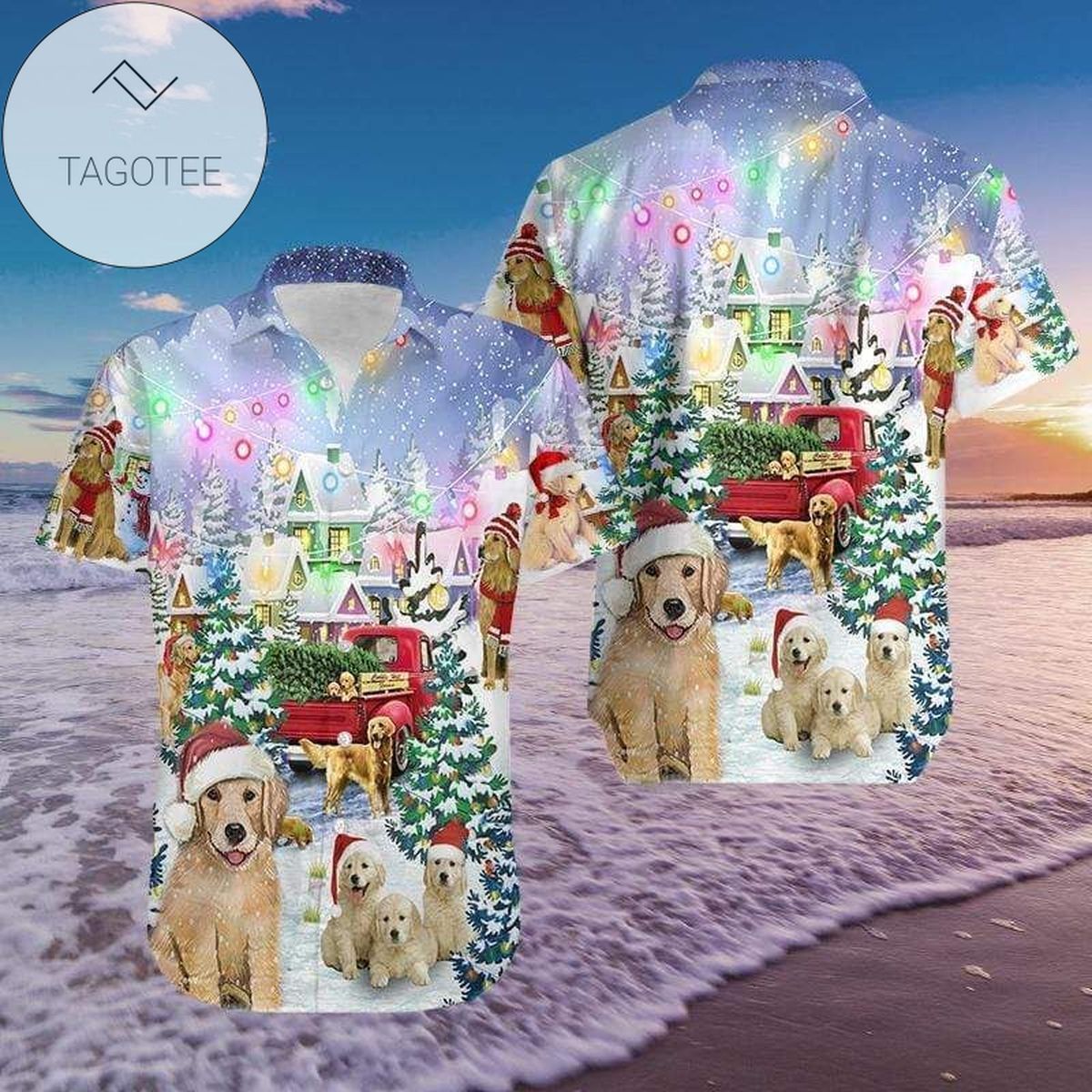 Cover Your Body With Amazing Hawaiian Aloha Shirts Golden Retriever Family On Christmas