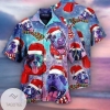 Get Here Funny Santa Pitbull Blue 2022 Authentic Hawaiian Shirts