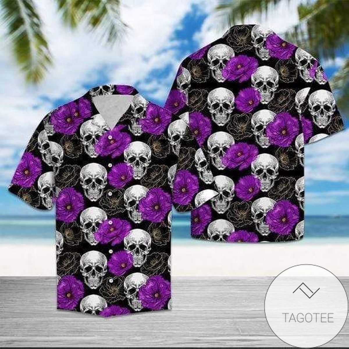 Get Now Skull With Purple Flower Hawaiian Aloha Shirts