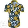 Green Bay Packers Hawaiian Shirt Tropical Flower Short Sleeve Slim Fit Body