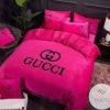 Gucci Pink Bedding Sets Duvet Cover Sheet Cover Pillow Cases Luxury Bedroom Sets 2022