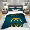 Gucci Word With Logo In Green Background HD Brands 46 Bedding Set 2022