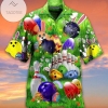 Happy Easter Bowling Eggs And Bunny Pin Green Hawaiian Aloha Shirts