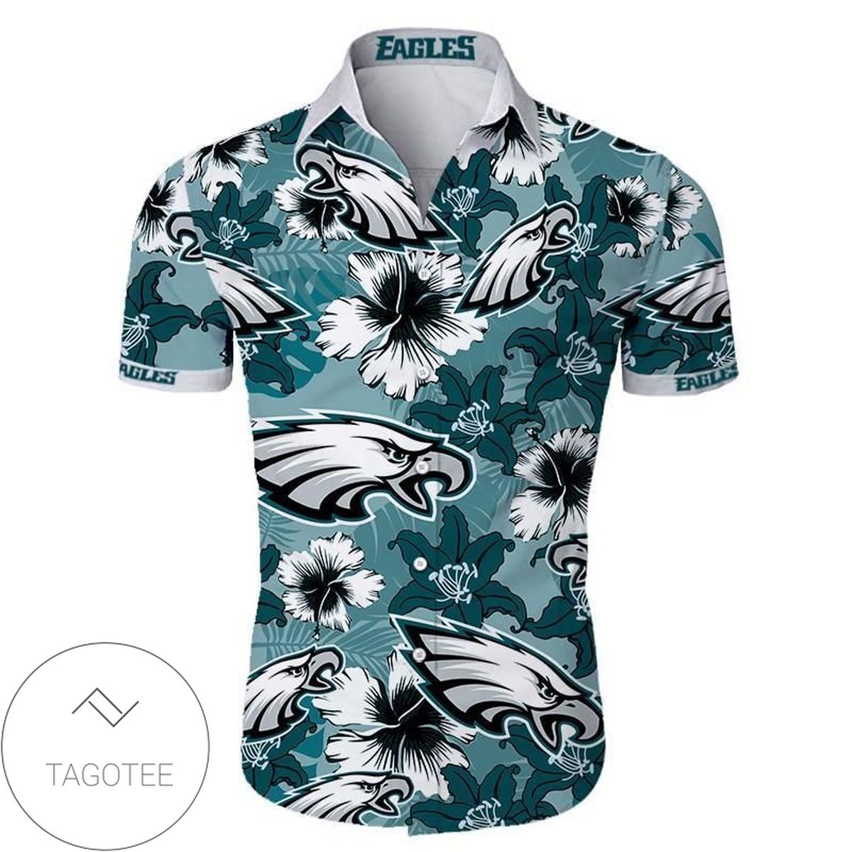 Hawaiian Shirt Men Philadelphia Eagles Shirt Print Flower Short Sleeve Slim Fit Body