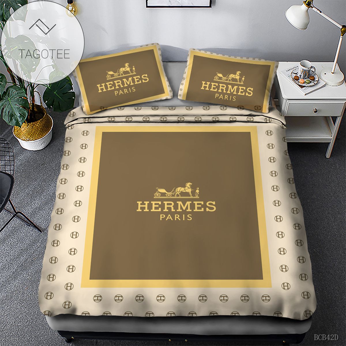 Hermes Texture Yellow Bedding Sets Duvet Cover Luxury Brand Bedroom Sets H4 2022