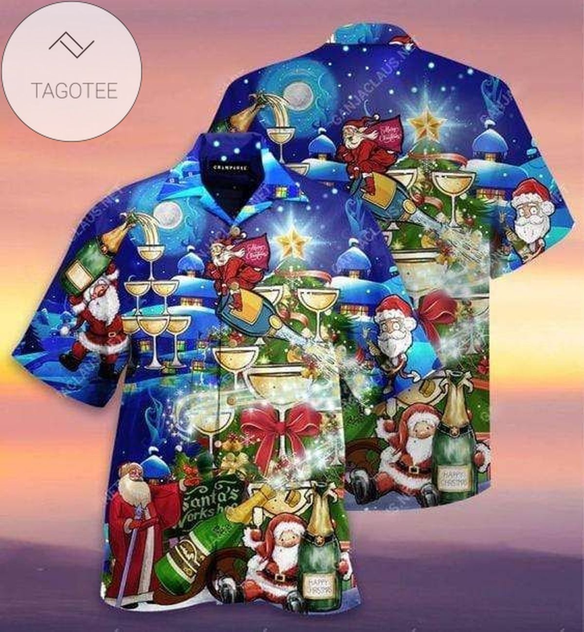 High Quality 2022 Authentic Hawaiian Shirts Lets Cheer Christmas With Champagne