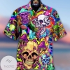 High Quality Colorful Happy Hippie Mushroom Skull Pink Unisex 2022 Authentic Hawaiian Shirts
