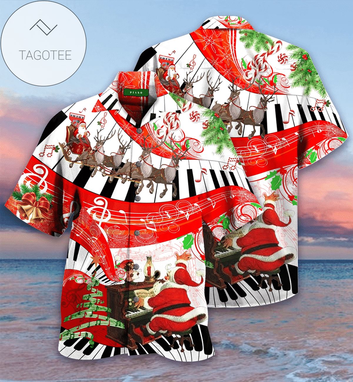 High Quality Hawaiian Aloha Shirts Christmas Piano
