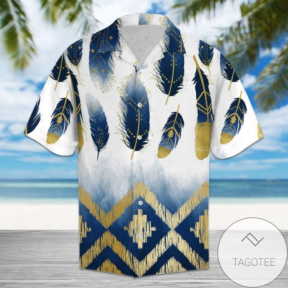 High Quality Native American Golden Feather Tropical Hawaiian Aloha Shirts
