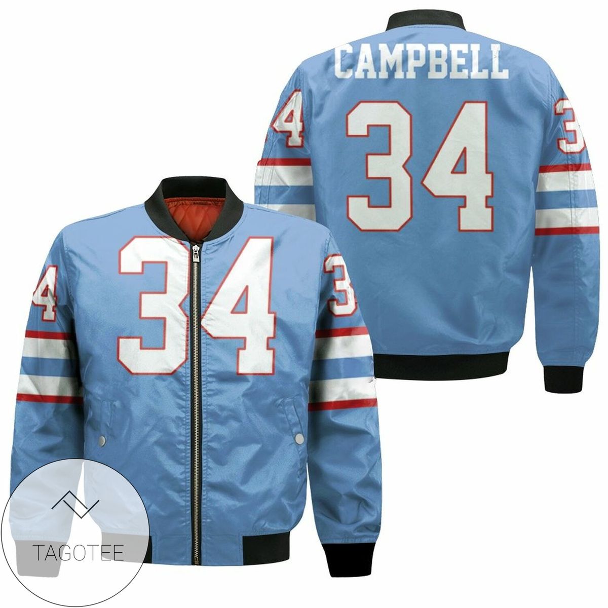 Houston Oilers Earl Campbell Light Blue 1980 Throwback Retired Player Jersey Inspired Style Bomber Jacket