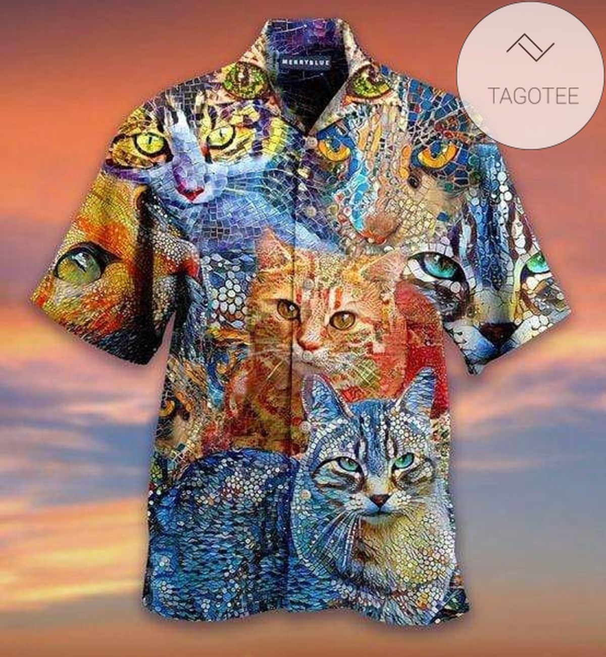 Mosaic Cat Unisex 2022 Authentic Hawaiian Aloha Shirts