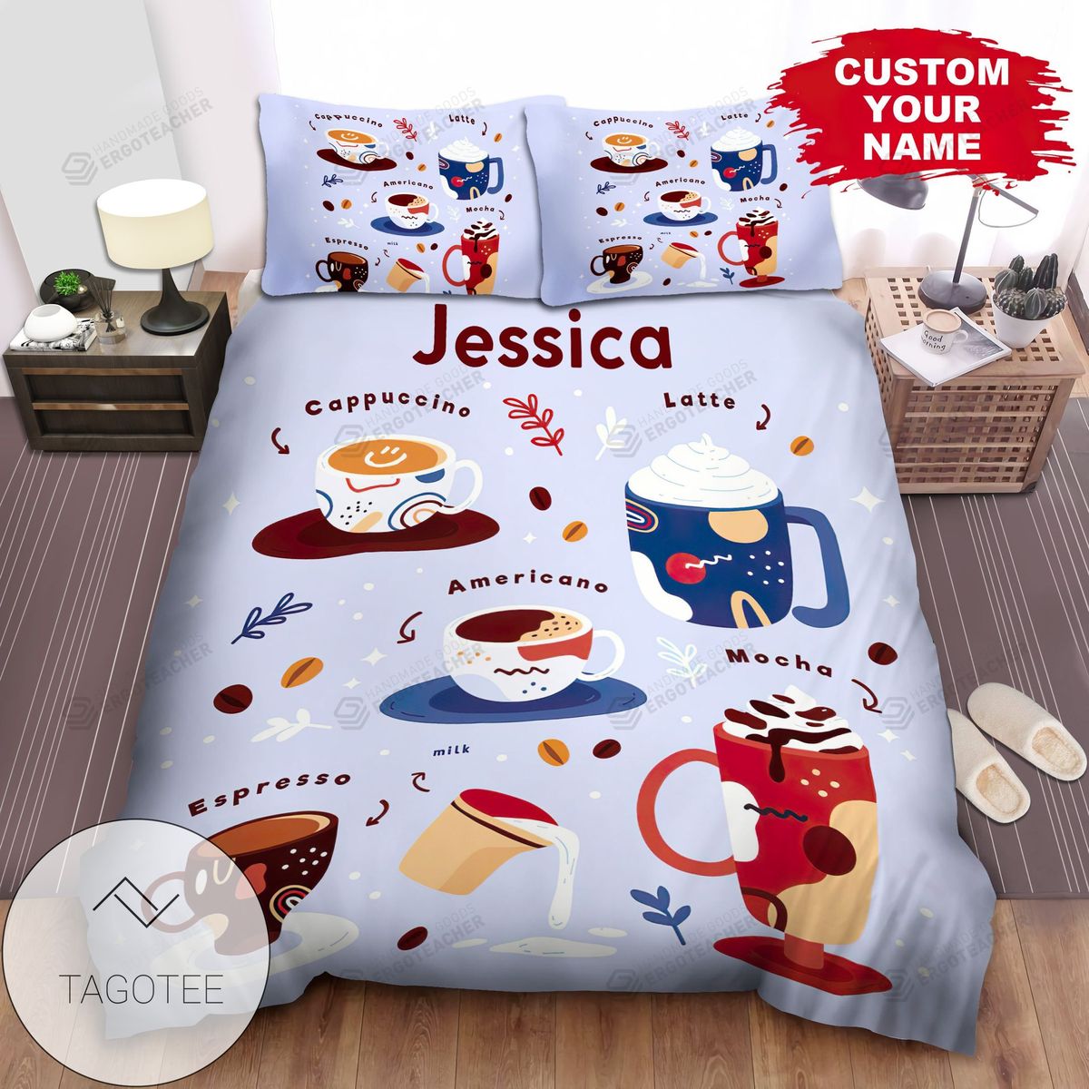 Personalized Different Types Of Coffee Illustration Bed Sheets Spread Comforter Duvet Cover Bedding Sets 2022