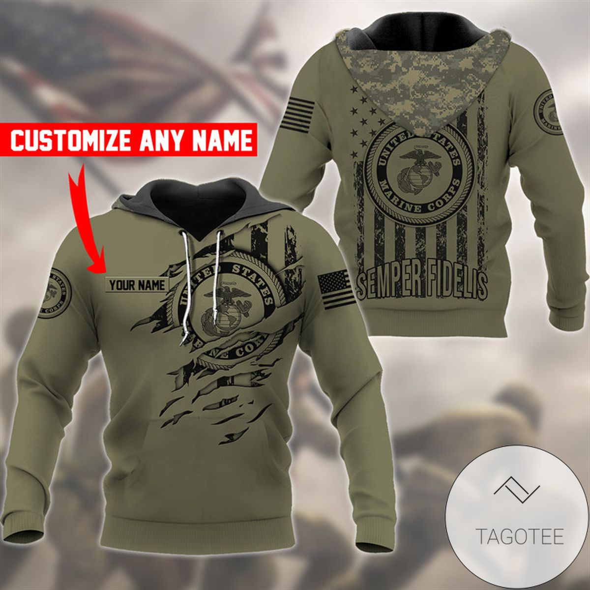Personalized Olive Green Marine Corps 3d All Over Print Hoodie And Zipper Hoodie Jacket