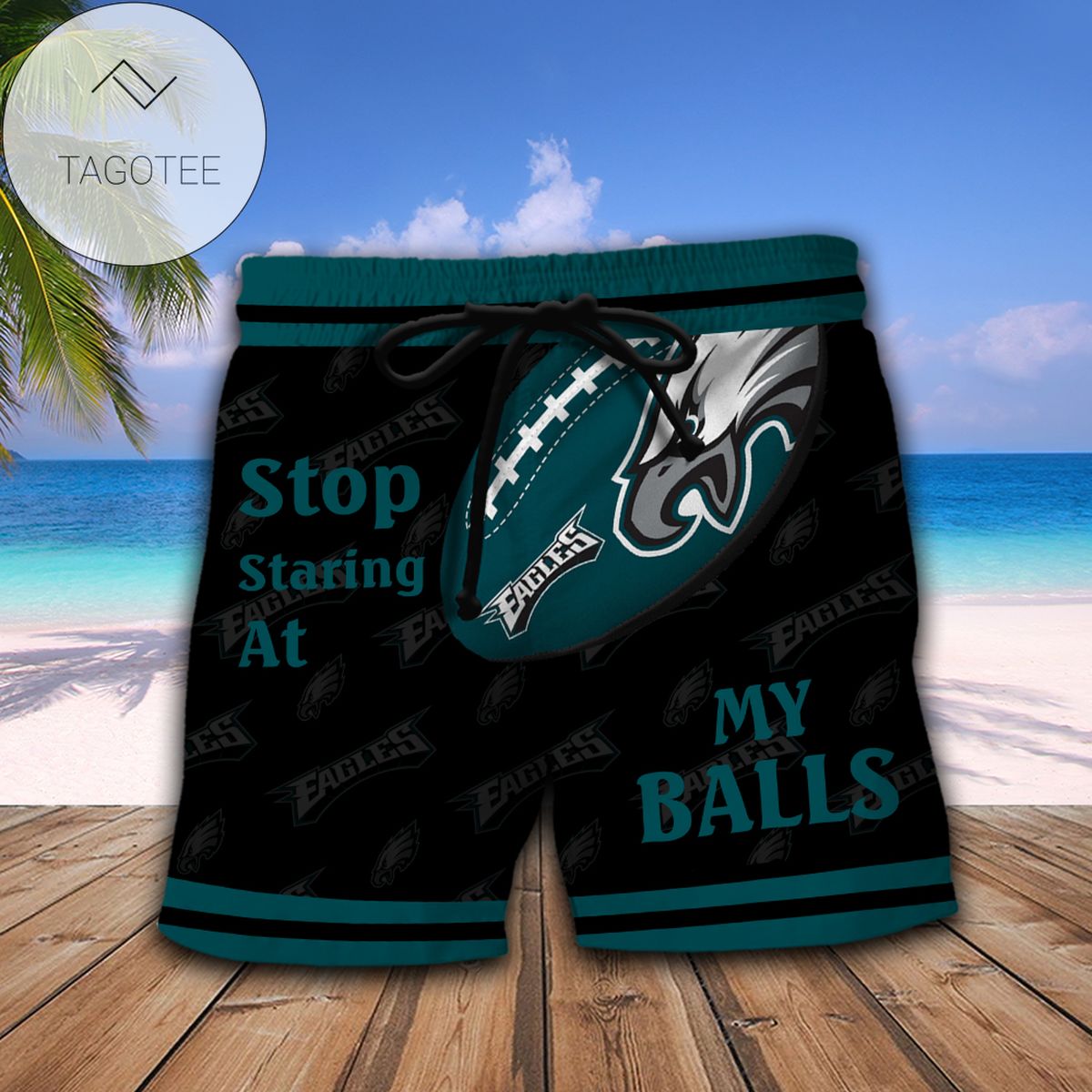 Philadelphia Eagles Stop Staring At My Balls Funny Men Beach Shorts