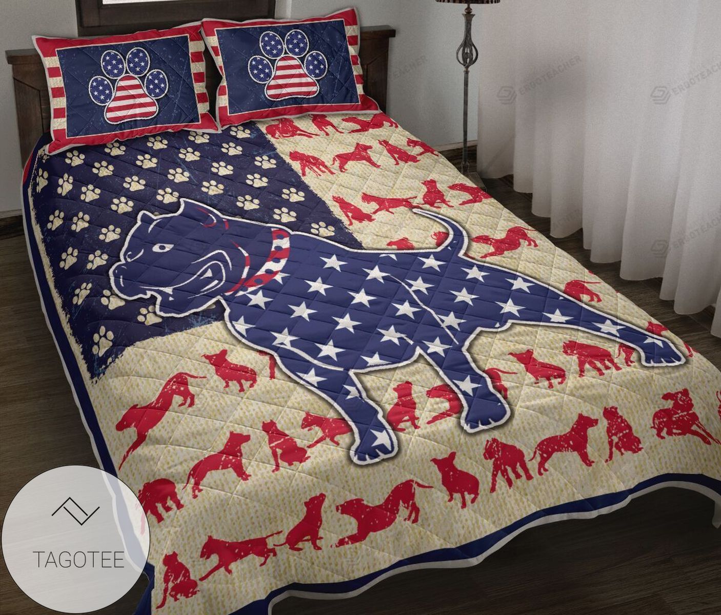 Pitbull USA Flag Grunge Quilt Bedding Set 2022