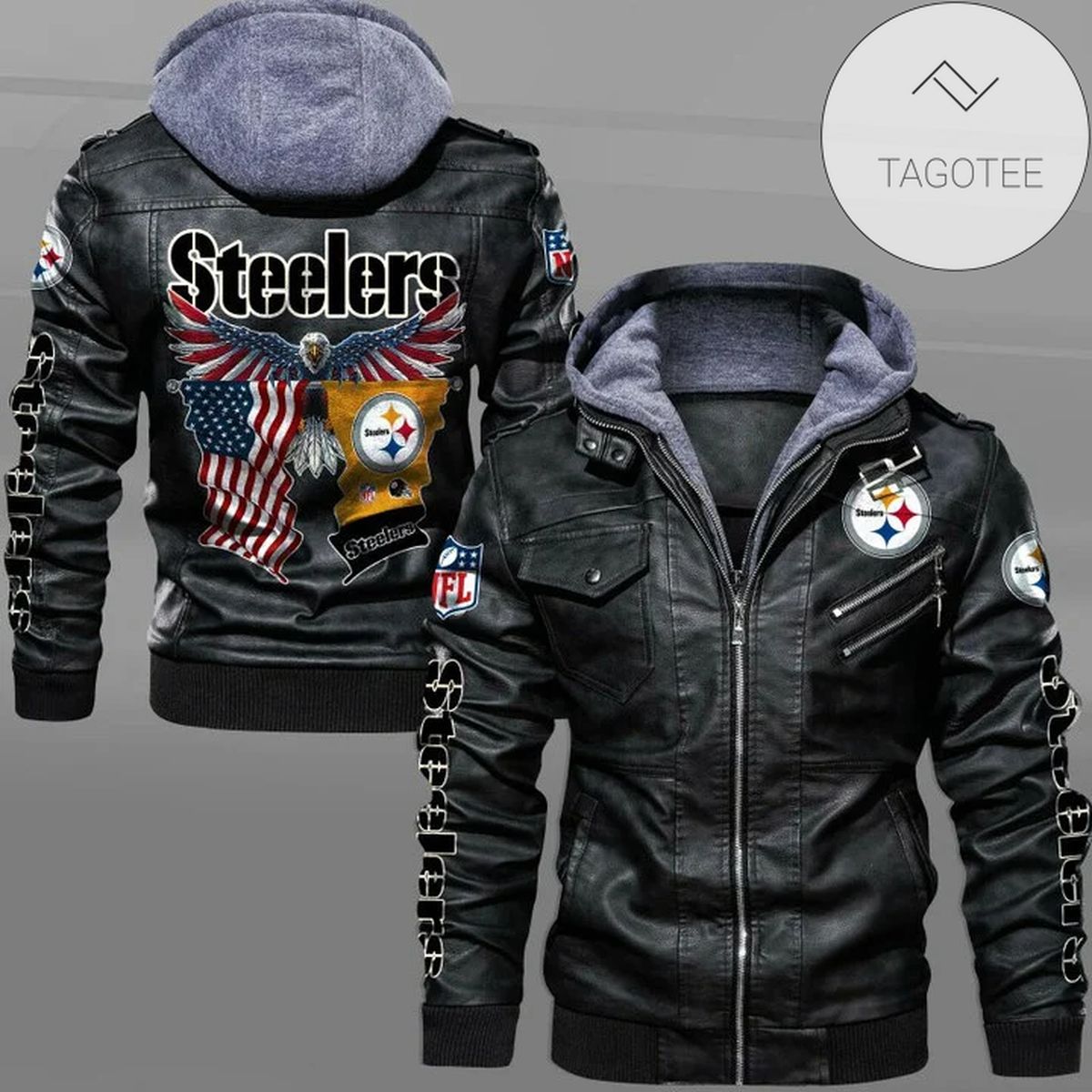 Pittsburgh Steelers NFL Eagle Men's Hooded Leather Jacket