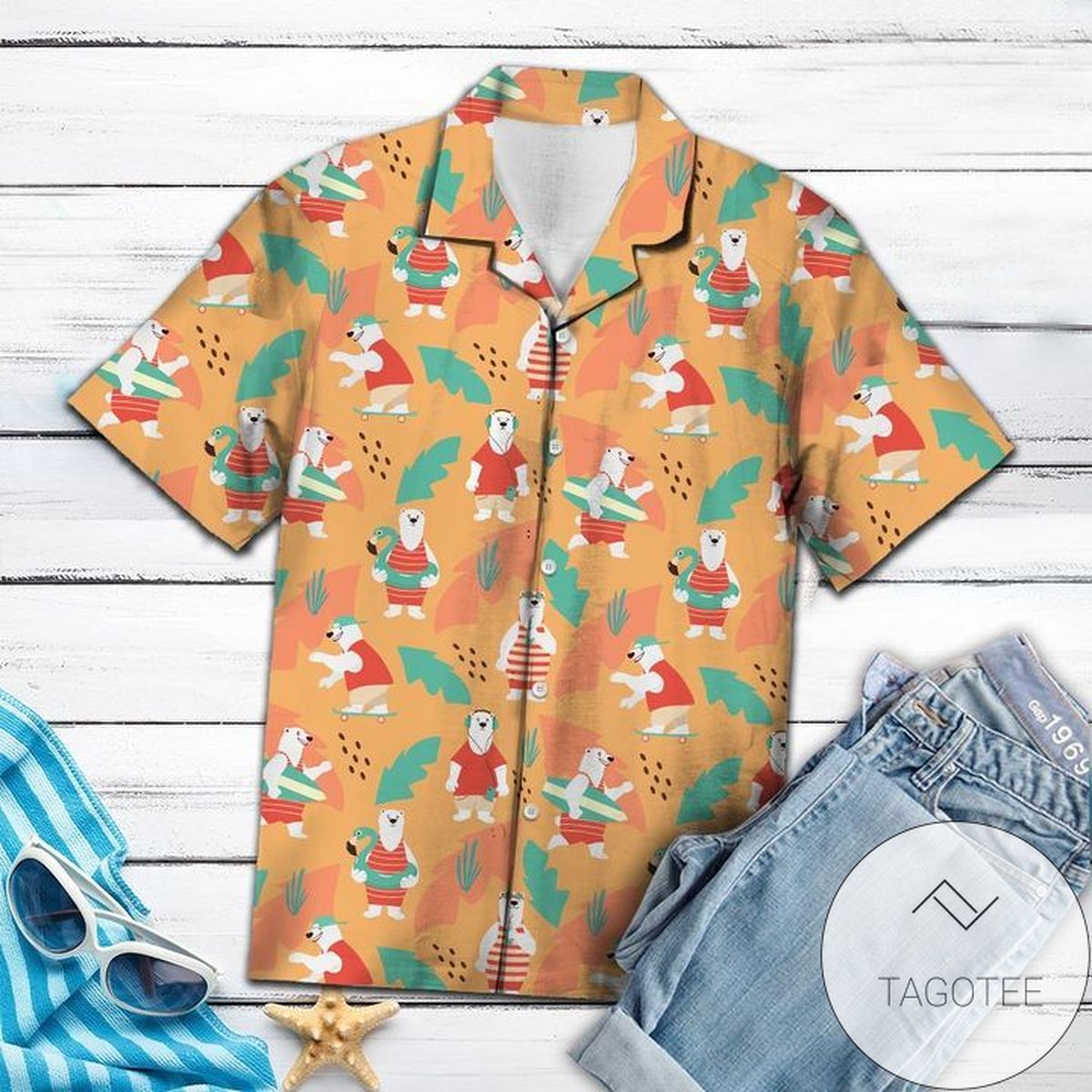Polar Bear Summer Beach 3d Hawaiian Shirt For Men With Vibrant Colors And Textures