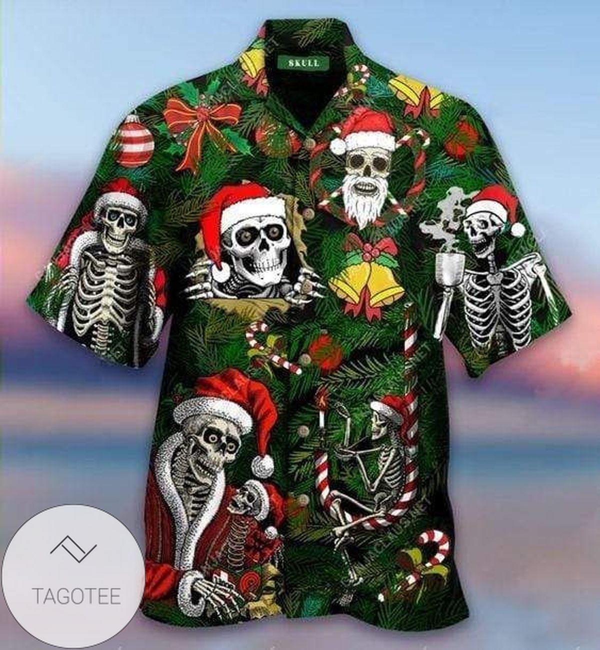 Shop 2022 Authentic Hawaiian Shirts Merry Christmas Skull Santa